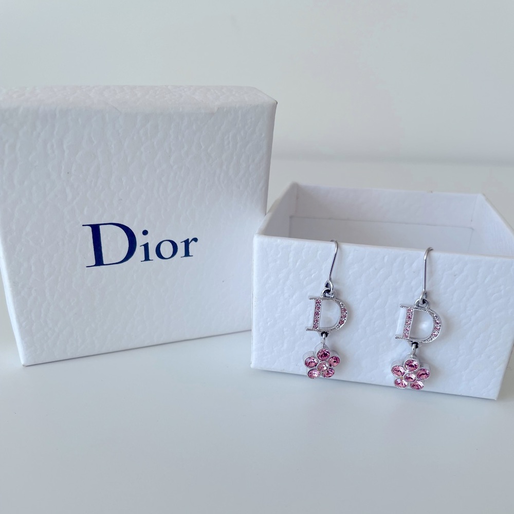 LIKE NEW Dior Pink Crystal Flower Drop Earring